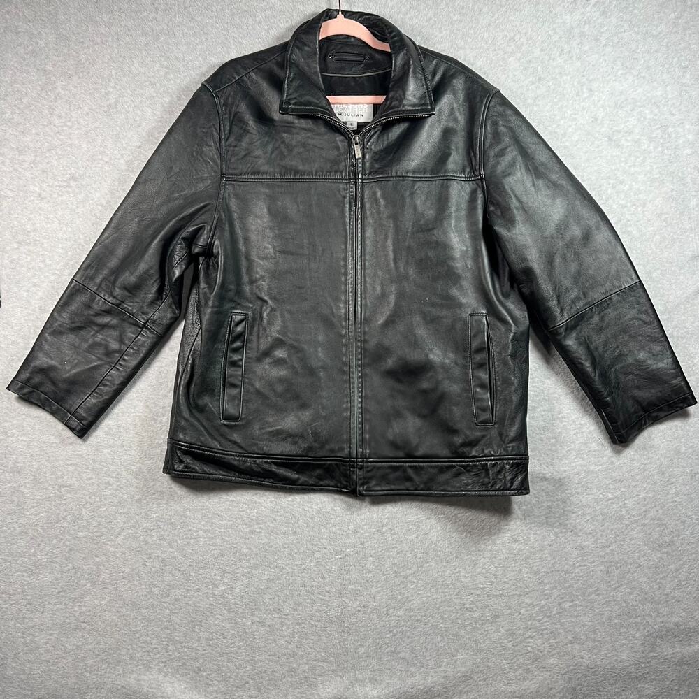 Vintage M Julian Wilsons Leather Jacket Men's Large Over Coat Black Button